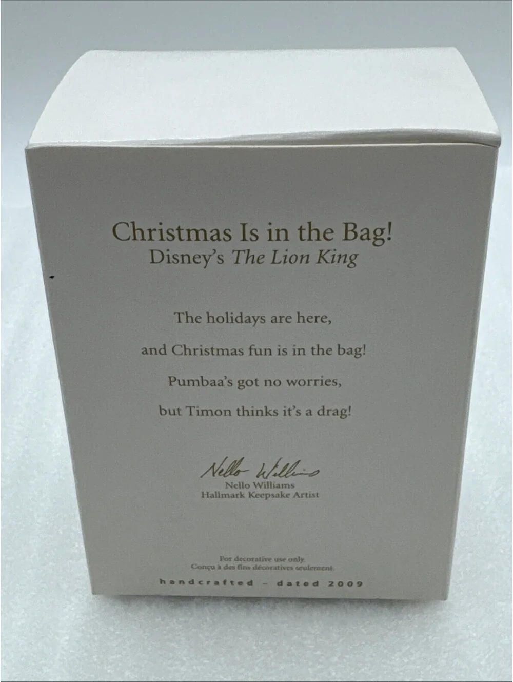 2009 Disney The Lion King Christmas Is in the Bag! Timon and Pumbaa Ornament New